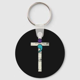 Semicolon Cross Mental Health Awareness Costume Wa Keychain