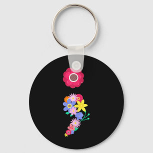 Semicolon Flower Mental Health S Awareness Prevent Keychain