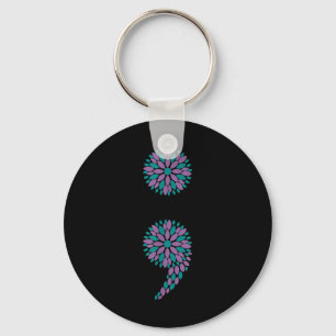 Semicolon Flower Suicide Awareness Mental Health W Keychain