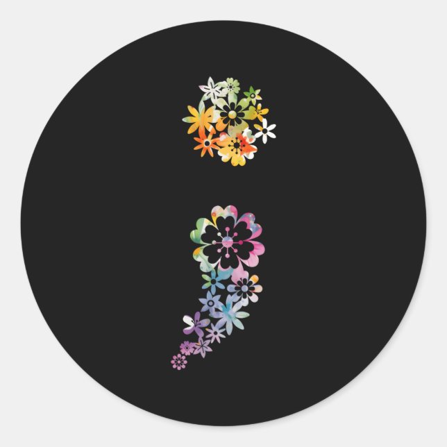 Semicolon Flower Tal Health Matters Awareness Prev Classic Round Sticker (Front)