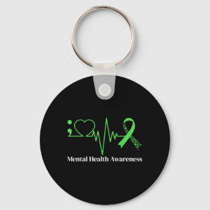 Semicolon Heart Beat Green Ribbon Mental Health Keychain
