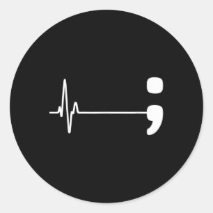Semicolon Heartbeat Flatline Suicide Prevention Aw Classic Round Sticker