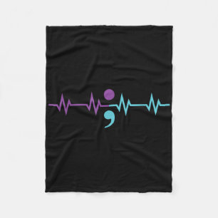 Semicolon Heartbeat Heartrate Suicide Prevention A Fleece Blanket