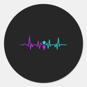 Semicolon Heartbeat Suicide Prevention Awareness Classic Round Sticker