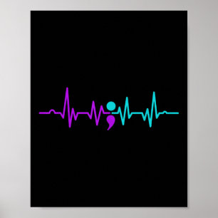 Semicolon Heartbeat Suicide Prevention Awareness  Poster