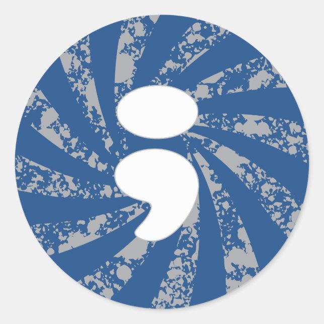 Semicolon on grunge rays classic round sticker (Front)