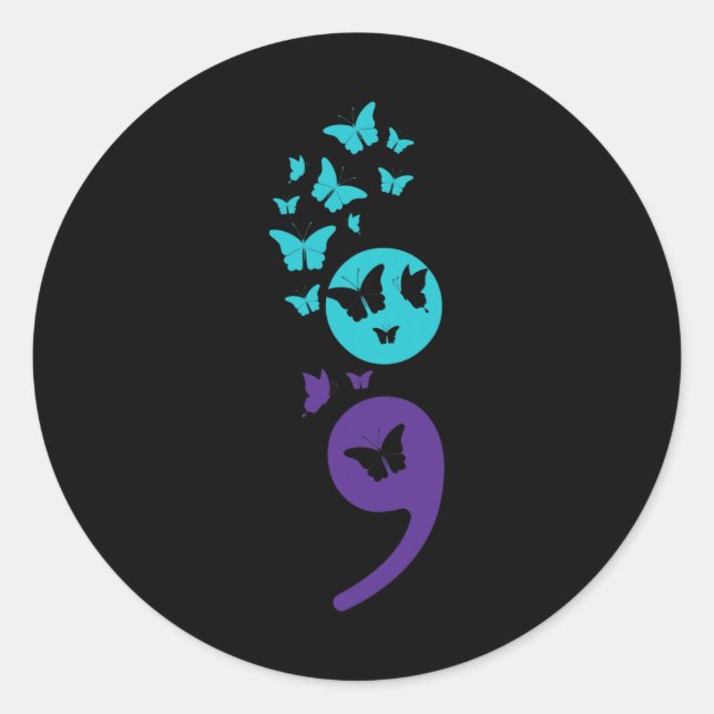 Semicolon Suicide Awareness Mental Health  Classic Round Sticker (Front)