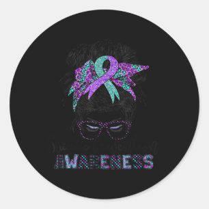 Semicolon Suicide Awareness Messy Hair Bun For Wom Classic Round Sticker