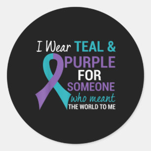Semicolon Teal &amp; Purple Ribbon Suicide Awarene Classic Round Sticker