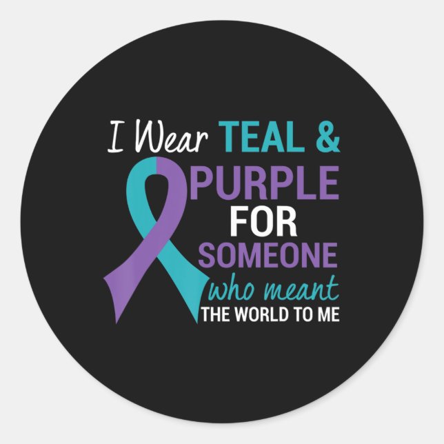 Semicolon Teal and Purple Ribbon Suicide Awareness Classic Round Sticker (Front)