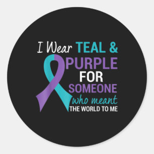 Semicolon Teal and Purple Ribbon Suicide Awareness Classic Round Sticker