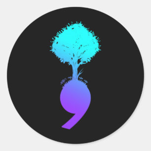 Semicolon Tree Suicide Prevention Awareness Classic Round Sticker