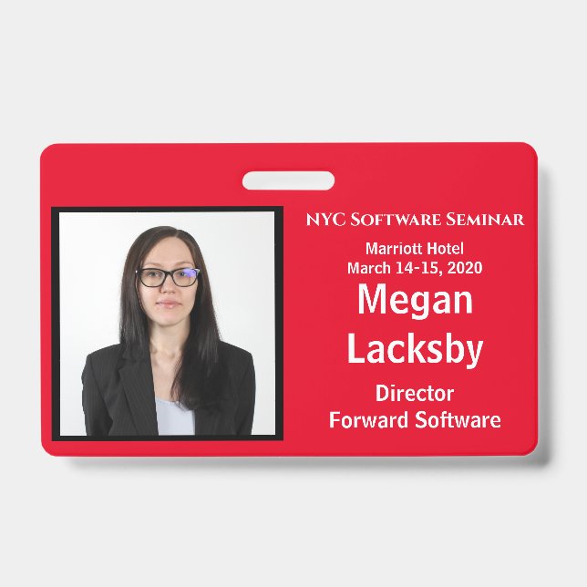 Seminar Attendee Red and White Horizontal Badge (Front)