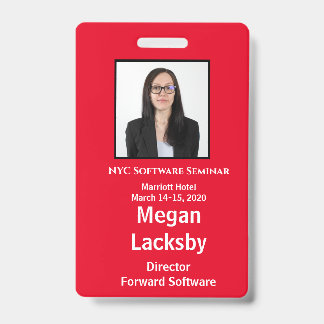 Seminar Attendee Red and White Vertical Badge