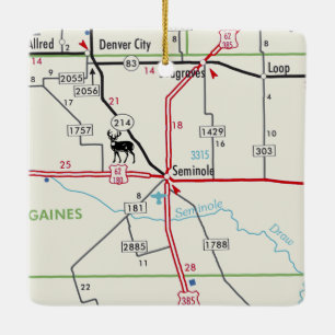 Seminole TX Road Map Ceramic Ornament