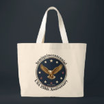 Semiquincentennial USA 250th Anniversary Tote bags<br><div class="desc">Patriotic Golden Eagle Emblem Budget Tote Bag Show off your pride with a bag that combines timeless American symbolism with everyday functionality. This budget-friendly tote features a striking Golden Eagle in mid-flight, set against a deep navy blue background and encircled by a ring of stars. The rich burgundy border adds...</div>