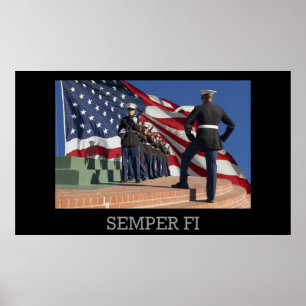 Semper Fi - Rifle Squad and flag Poster
