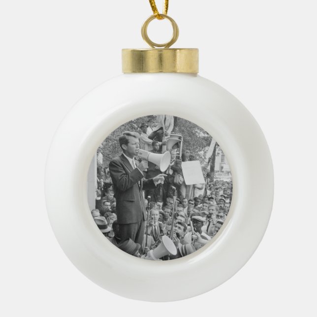 Sen. Robert Kennedy Campaigning for US President   Ceramic Ball Christmas Ornament (Front)