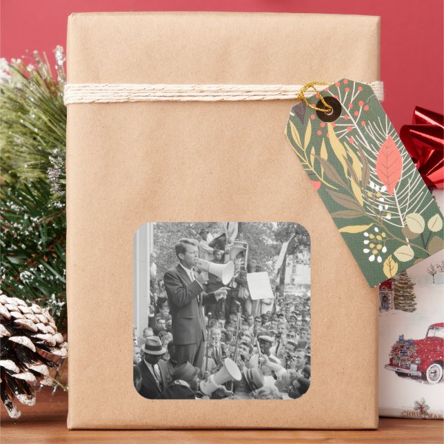 Sen. Robert Kennedy Campaigning for US President   Square Sticker (Holiday)