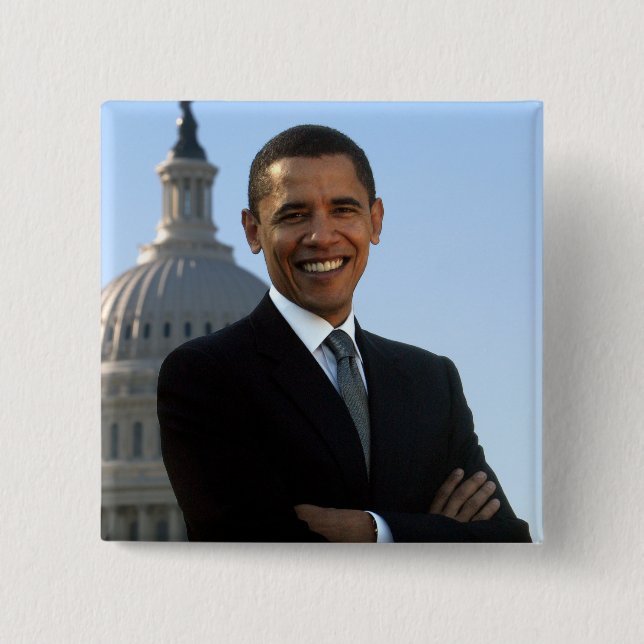 Senator Portrait, American President Barack Obama 2 Inch Square Button (Front)