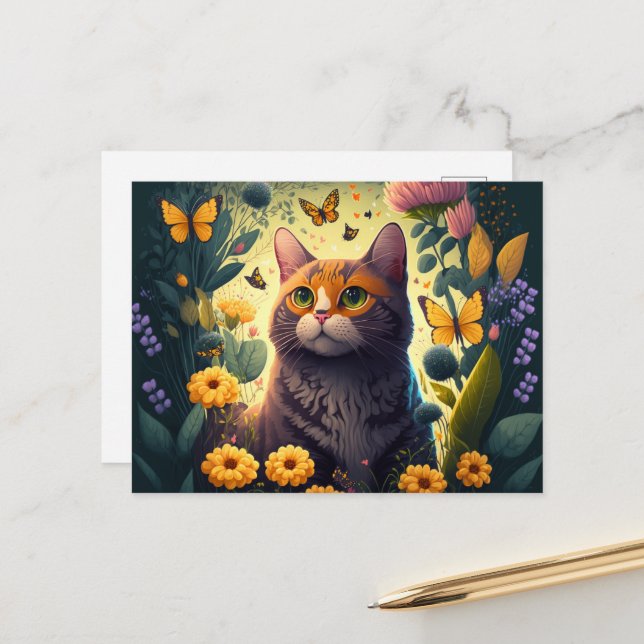 Send Cheerful Wishes with a Unique Cat Postcard (Front/Back In Situ)