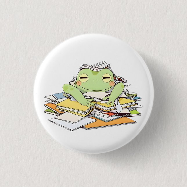 Send Help Frog Buried in Paperwork Kawaii Design 1 Inch Round Button (Front)