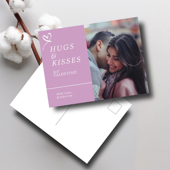 Send Hugs & Kisses with Custom Photo Valentines Postcard (Creator Uploaded)