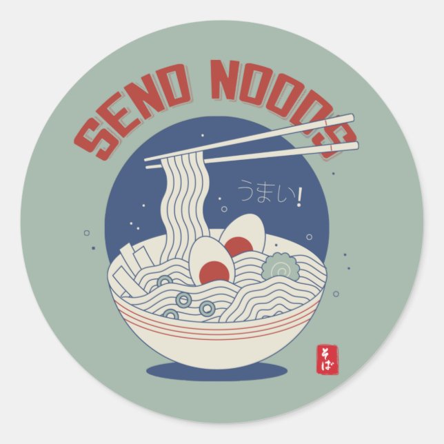 Send Noods Japanese Noodle Soup Ramen  Classic Round Sticker (Front)