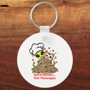 Send Ramen Not Messages Alien Chef Cat Keychain