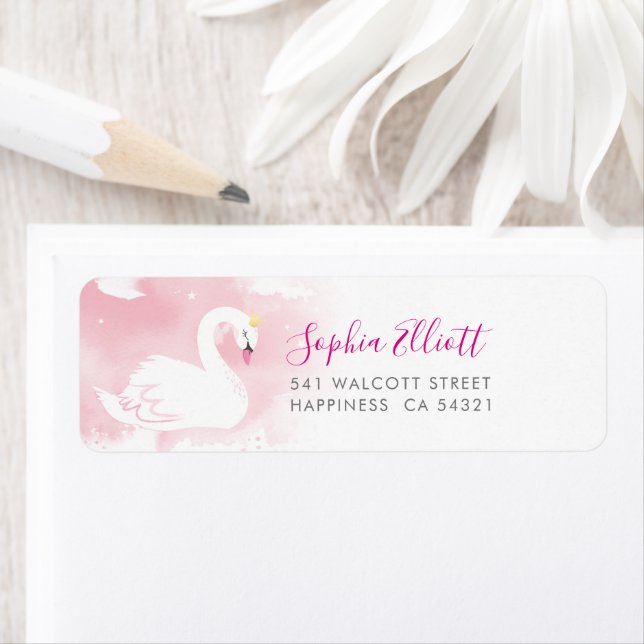 SENDER ADDRESS pretty swan princess whimsical pink (Insitu)