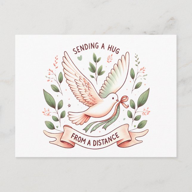 Sending a Hug from a Distance"  Flying Dove Postcard (Front)