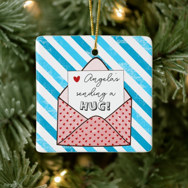 sending a hug this christmas long distance  ceramic ornament (Tree)