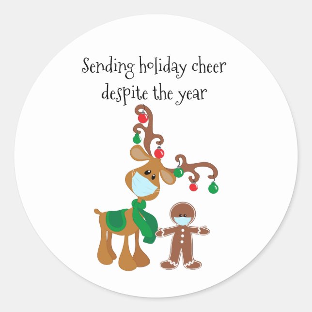 Sending Holiday Cheer Despite the Year Classic Round Sticker (Front)