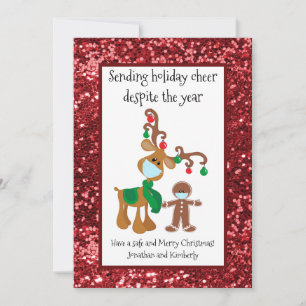 Sending Holiday Cheer Reindeer Face Mask Glitter Card