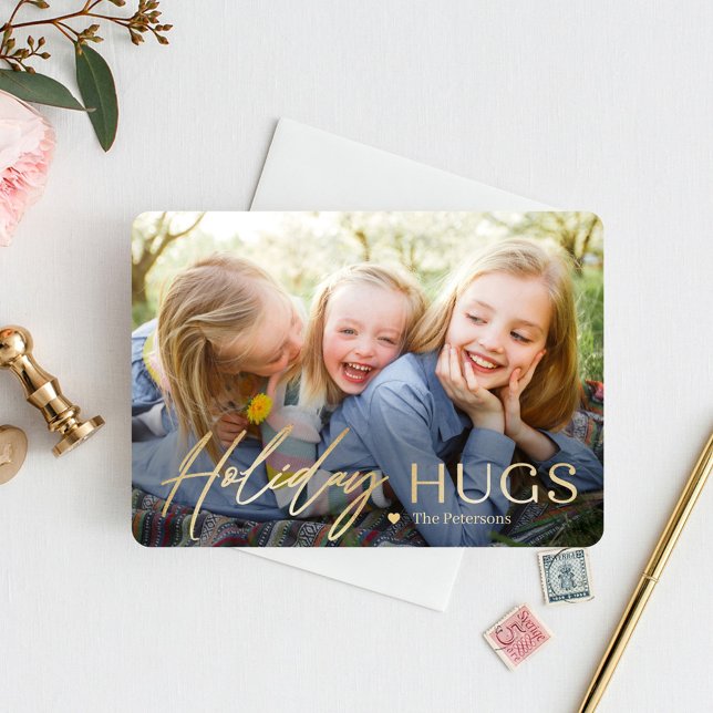 Sending Hugs Modern Holiday Photo Card (Creator Uploaded)