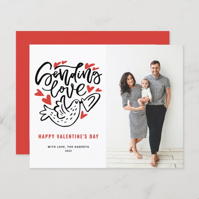 Sending Love Calligraphy Dove Valentine's Day Card (Front/Back)
