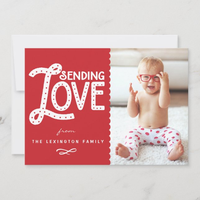Sending Love Cute Typography Valentine's Day Flat Holiday Card (Front)