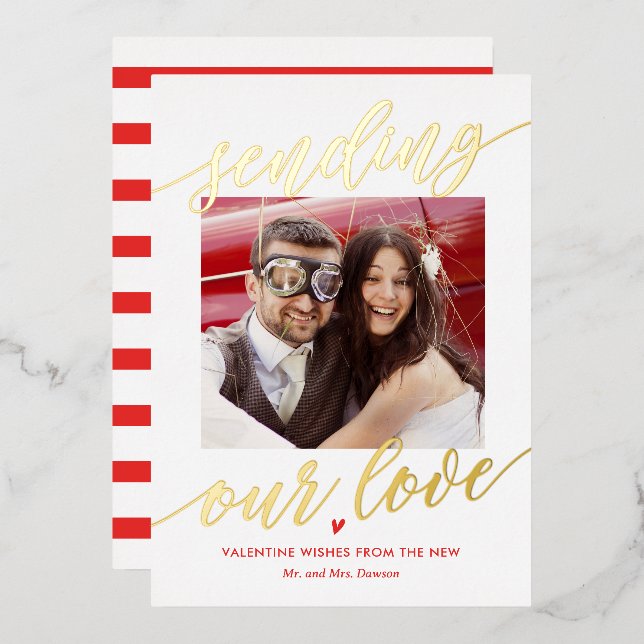Sending Love Foil Valentine's Day Photo Card (Front/Back)