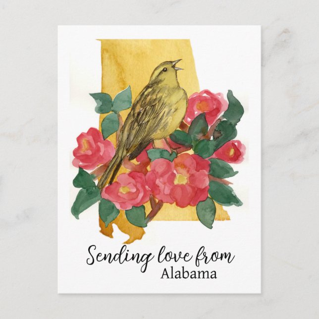 Sending Love From Alabama Yellowhammer Camellia  Postcard (Front)