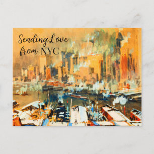 Sending Love from NYC Manhattan Harbor Skyline Holiday Postcard