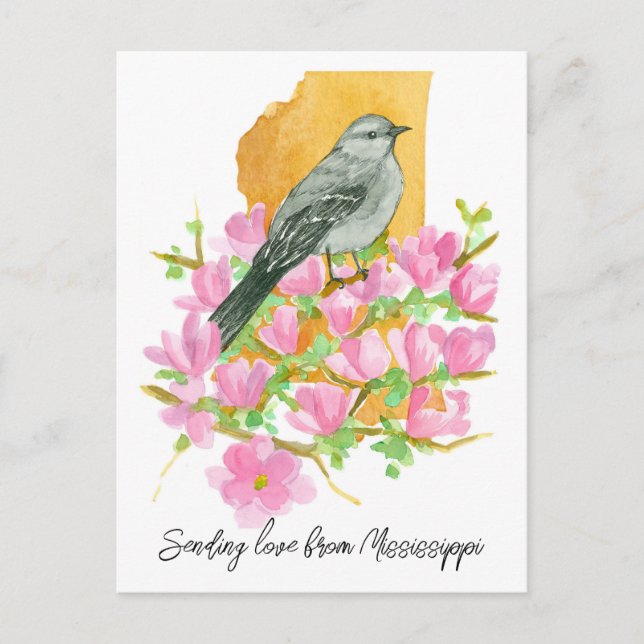 Sending Love Mississippi Mockingbird Magnolia Postcard (Front)