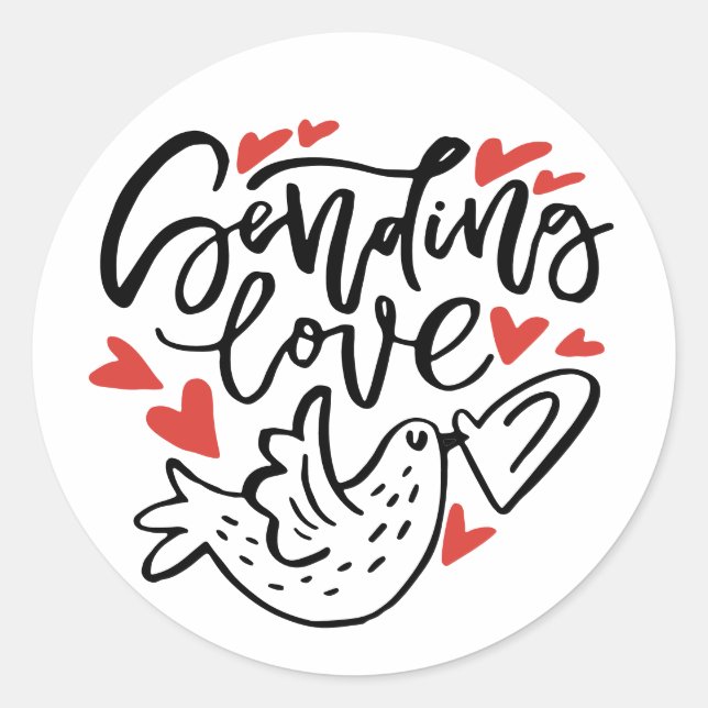 Sending Love Modern Calligraphy Valentine's Day Classic Round Sticker (Front)