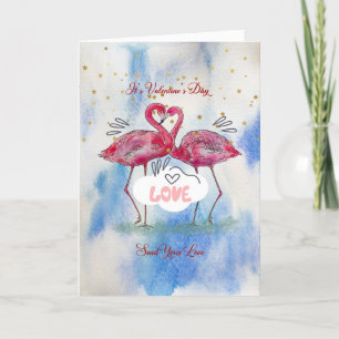 Sending Love on Valentine's Day P Flamingos Card