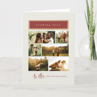 Sending Love Red and Gold Photo Collage Family Holiday Card