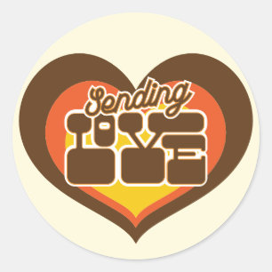 Sending Love Retro Heart Orange Brown Classic Round Sticker