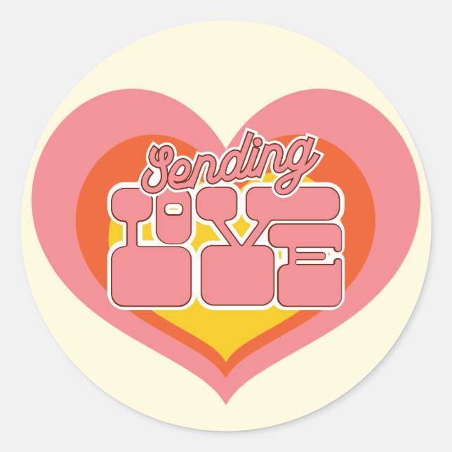 Sending Love Retro Heart Pink Orange Classic Round Sticker (Front)
