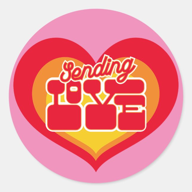 Sending Love Retro Heart Pink Red Classic Round Sticker (Front)
