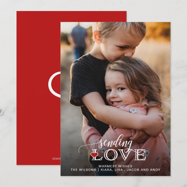 Sending Love Script Cute Photo Valentines Day Holi Holiday Card (Front/Back)