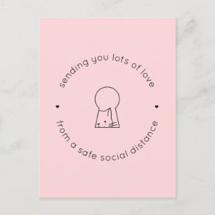 Sending Love Social Distance Pink Cute Cat Lock Postcard