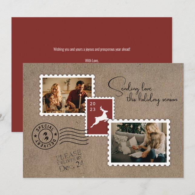 Sending Love Two Photo Holiday Card (Front/Back)